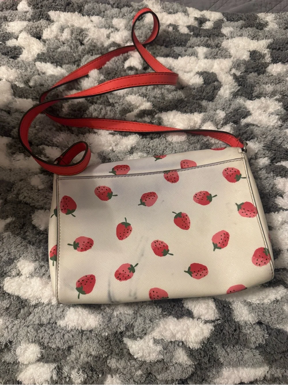 Kate Spade New York cove street White and Red Strawberry Print Crossbody